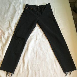 Levi's Black Icon Wedgie Raw Edge Hem Distressed Button Fly Jeans